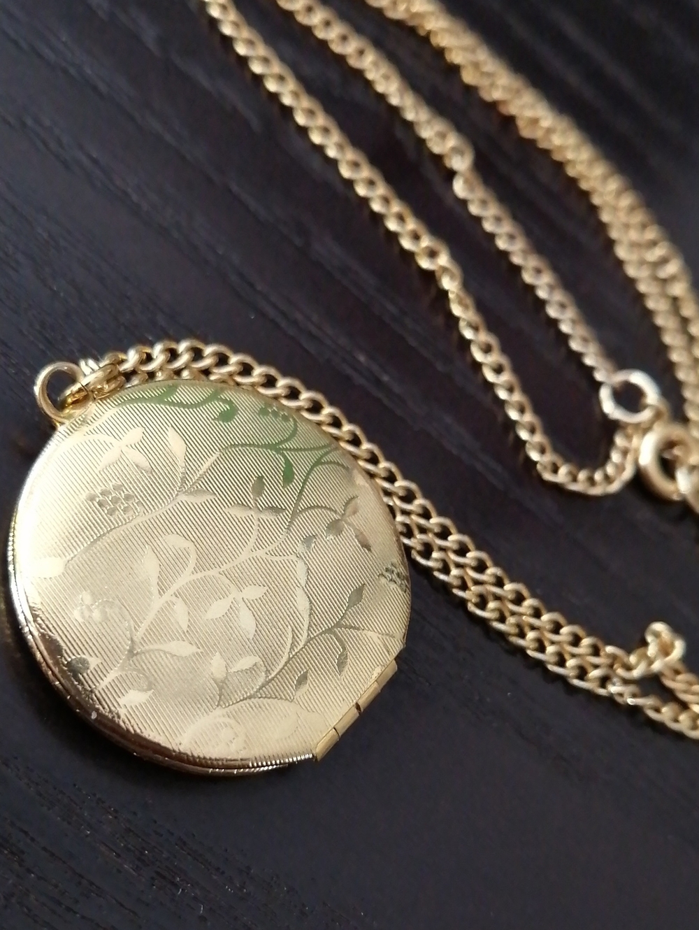 Gold Plated Floral Engraved Locket On Chain Necklace